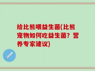 给比熊喂益生菌(比熊宠物如何吃益生菌？营养专家建议)