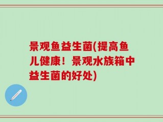 景观鱼益生菌(提高鱼儿健康！景观水族箱中益生菌的好处)