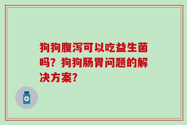 狗狗可以吃益生菌吗？狗狗肠胃问题的解决方案？