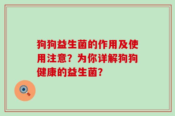 狗狗益生菌的作用及使用注意？为你详解狗狗健康的益生菌？