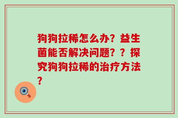 狗狗拉稀怎么办？益生菌能否解决问题？？探究狗狗拉稀的方法？