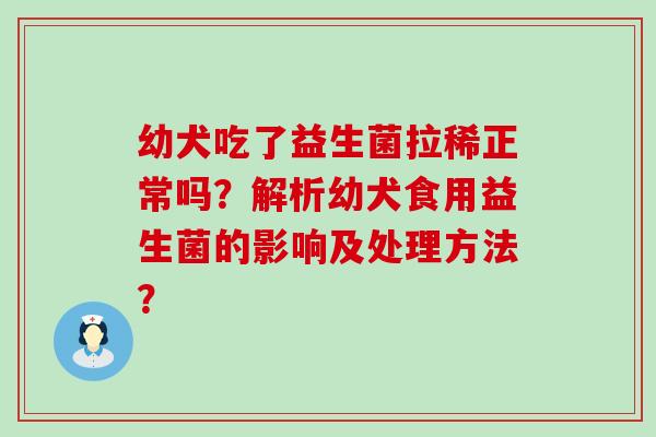 幼犬吃了益生菌拉稀正常吗？解析幼犬食用益生菌的影响及处理方法？