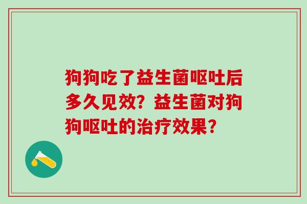 狗狗吃了益生菌后多久见效？益生菌对狗狗的效果？