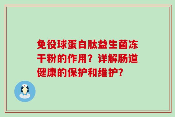 免役球蛋白肽益生菌冻干粉的作用？详解肠道健康的保护和维护？