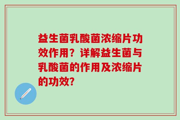 益生菌乳酸菌浓缩片功效作用？详解益生菌与乳酸菌的作用及浓缩片的功效？