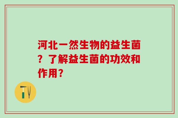 河北一然生物的益生菌？了解益生菌的功效和作用？