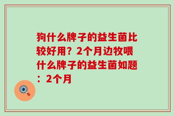 狗什么牌子的益生菌比较好用？2个月边牧喂什么牌子的益生菌如题：2个月