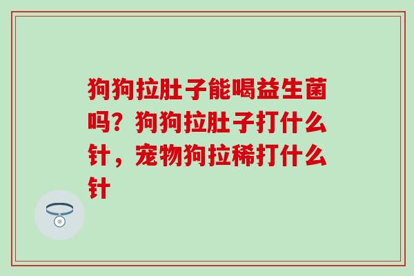 狗狗拉肚子能喝益生菌吗？狗狗拉肚子打什么针，宠物狗拉稀打什么针