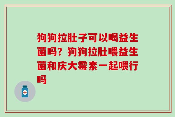 狗狗拉肚子可以喝益生菌吗？狗狗拉肚喂益生菌和庆大霉素一起喂行吗