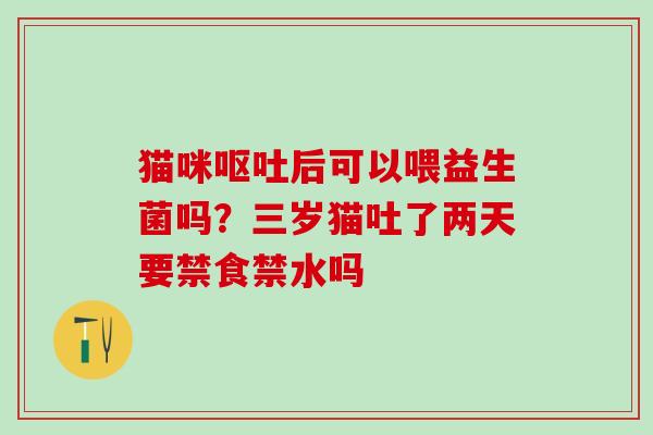 猫咪后可以喂益生菌吗？三岁猫吐了两天要禁食禁水吗