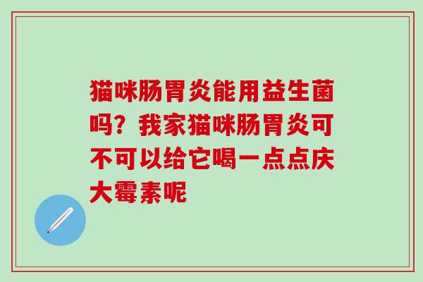 猫咪肠能用益生菌吗？我家猫咪肠可不可以给它喝一点点庆大霉素呢