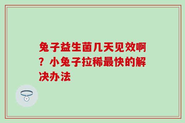 兔子益生菌几天见效啊？小兔子拉稀快的解决办法