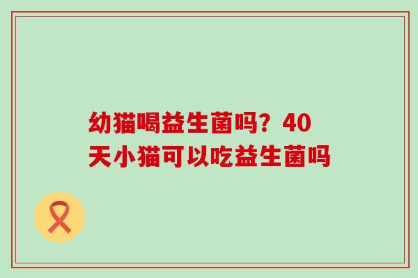 幼猫喝益生菌吗？40天小猫可以吃益生菌吗