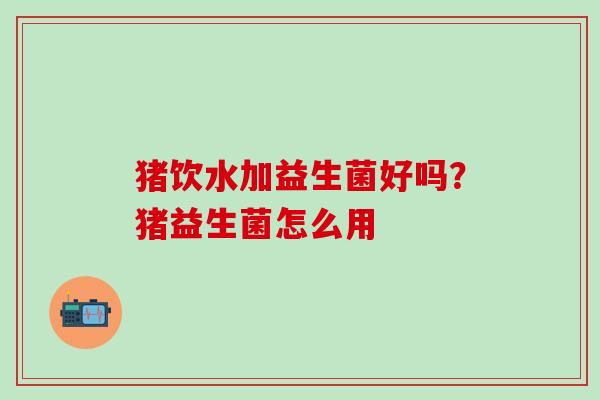 猪饮水加益生菌好吗？猪益生菌怎么用