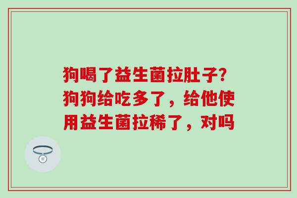 狗喝了益生菌拉肚子？狗狗给吃多了，给他使用益生菌拉稀了，对吗