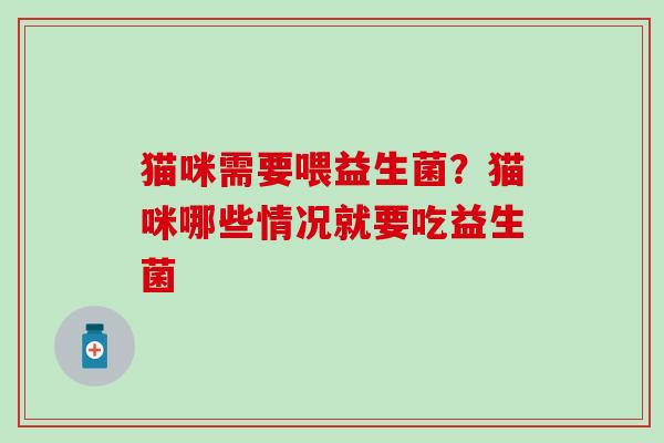 猫咪需要喂益生菌？猫咪哪些情况就要吃益生菌