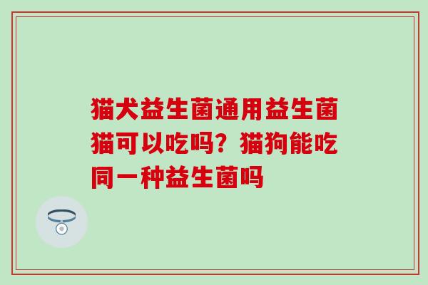 猫犬益生菌通用益生菌猫可以吃吗？猫狗能吃同一种益生菌吗