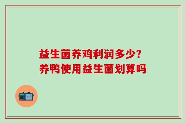 益生菌养鸡利润多少？养鸭使用益生菌划算吗