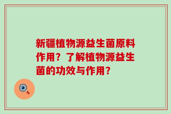 新疆植物源益生菌原料作用？了解植物源益生菌的功效与作用？
