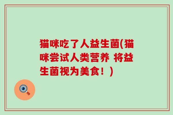 猫咪吃了人益生菌(猫咪尝试人类营养 将益生菌视为美食！)