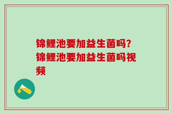 锦鲤池要加益生菌吗？锦鲤池要加益生菌吗视频