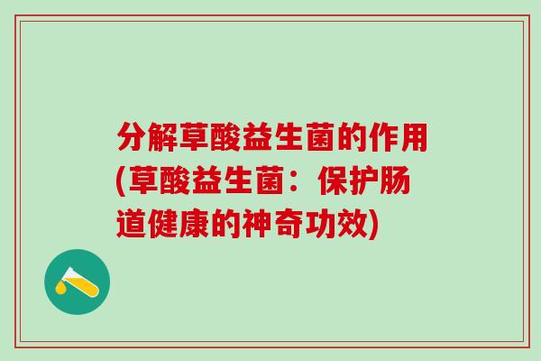 分解草酸益生菌的作用(草酸益生菌：保护肠道健康的神奇功效)