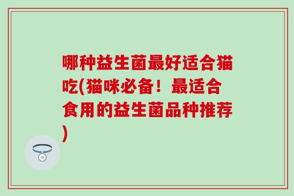 哪种益生菌好适合猫吃(猫咪必备！适合食用的益生菌品种推荐)
