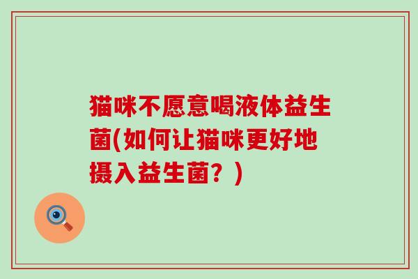 猫咪不愿意喝液体益生菌(如何让猫咪更好地摄入益生菌？)
