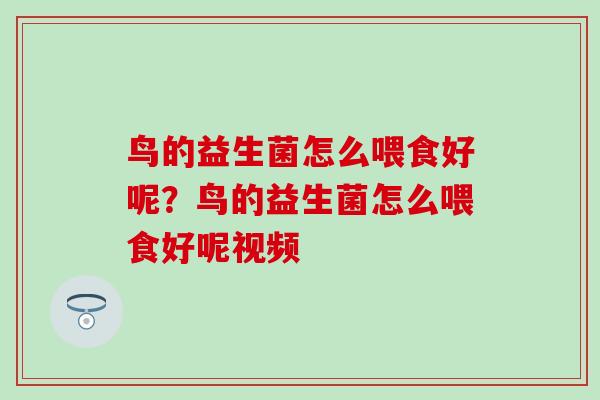 鸟的益生菌怎么喂食好呢？鸟的益生菌怎么喂食好呢视频