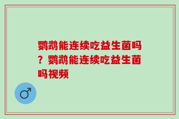 鹦鹉能连续吃益生菌吗？鹦鹉能连续吃益生菌吗视频