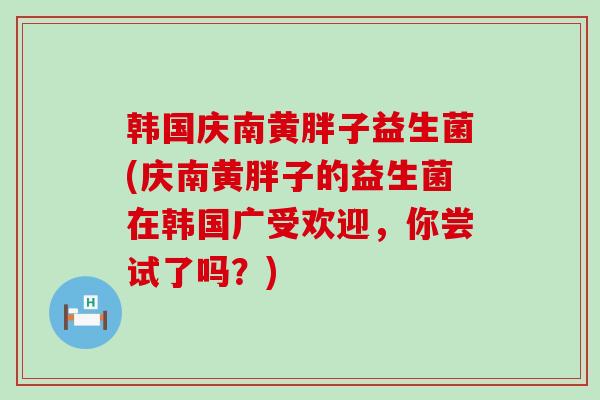 韩国庆南黄胖子益生菌(庆南黄胖子的益生菌在韩国广受欢迎，你尝试了吗？)