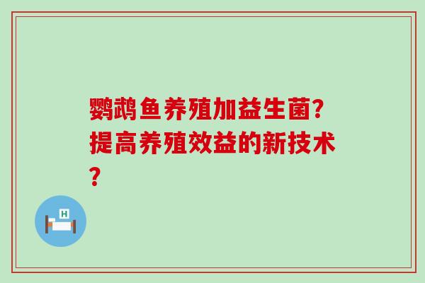 鹦鹉鱼养殖加益生菌？提高养殖效益的新技术？