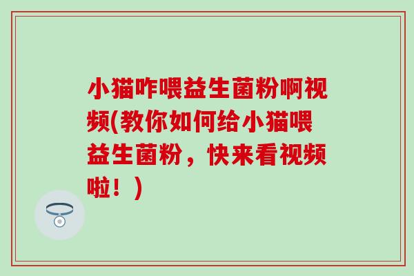 小猫咋喂益生菌粉啊视频(教你如何给小猫喂益生菌粉，快来看视频啦！)
