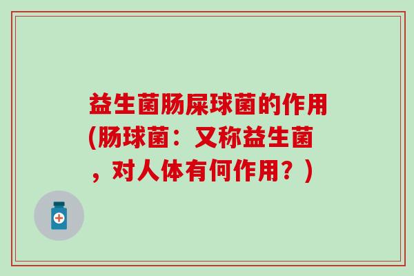 益生菌肠屎球菌的作用(肠球菌：又称益生菌，对人体有何作用？)