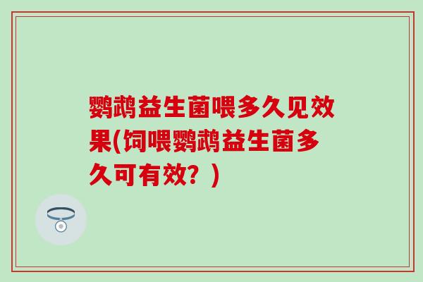 鹦鹉益生菌喂多久见效果(饲喂鹦鹉益生菌多久可有效？)