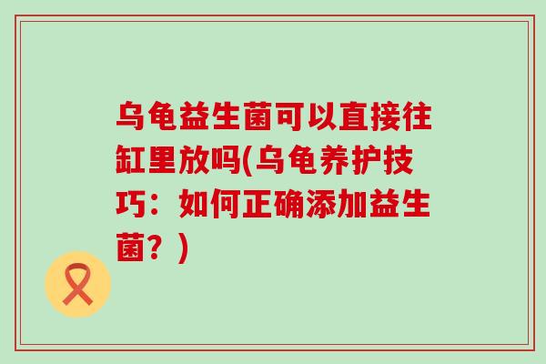 乌龟益生菌可以直接往缸里放吗(乌龟养护技巧：如何正确添加益生菌？)