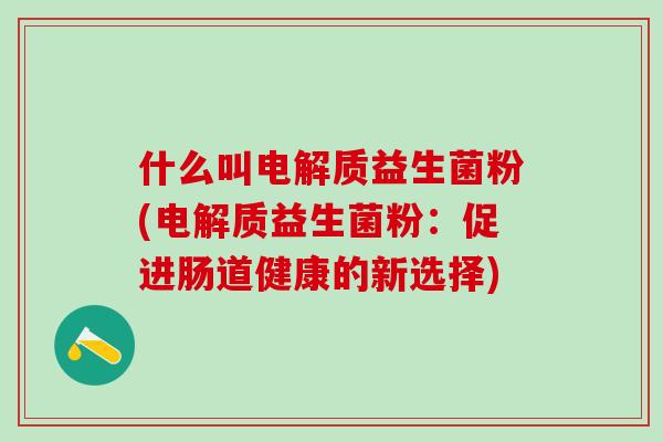 什么叫电解质益生菌粉(电解质益生菌粉：促进肠道健康的新选择)