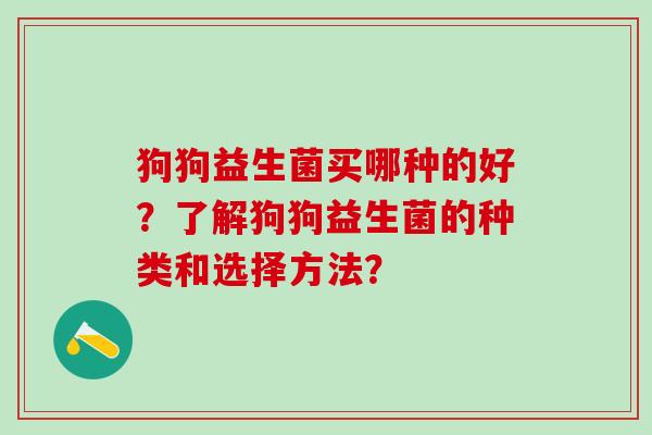 狗狗益生菌买哪种的好？了解狗狗益生菌的种类和选择方法？