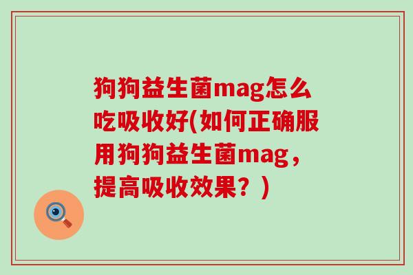 狗狗益生菌mag怎么吃吸收好(如何正确服用狗狗益生菌mag，提高吸收效果？)