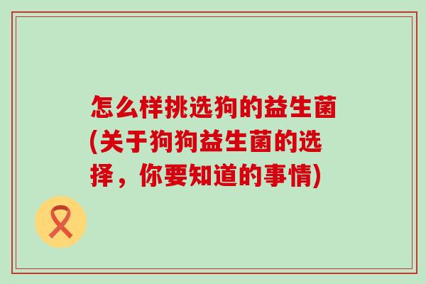 怎么样挑选狗的益生菌(关于狗狗益生菌的选择，你要知道的事情)
