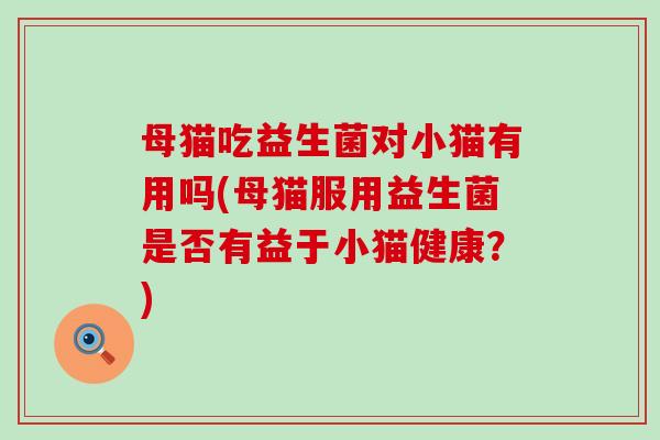 母猫吃益生菌对小猫有用吗(母猫服用益生菌是否有益于小猫健康？)