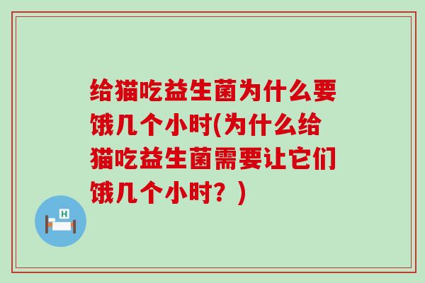 给猫吃益生菌为什么要饿几个小时(为什么给猫吃益生菌需要让它们饿几个小时？)