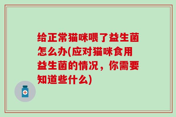 给正常猫咪喂了益生菌怎么办(应对猫咪食用益生菌的情况，你需要知道些什么)