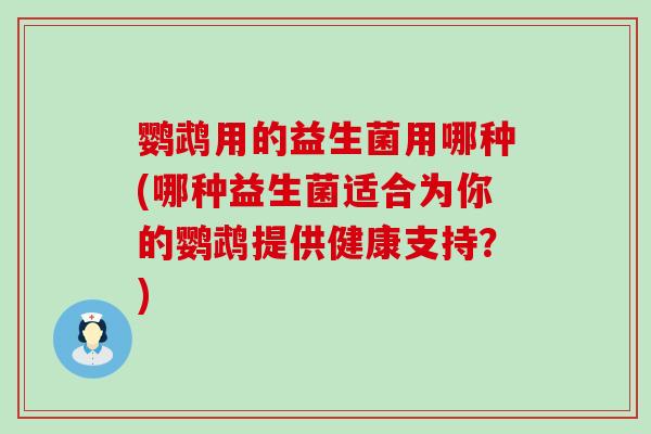 鹦鹉用的益生菌用哪种(哪种益生菌适合为你的鹦鹉提供健康支持？)