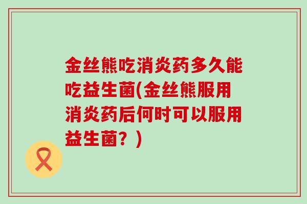 金丝熊吃药多久能吃益生菌(金丝熊服用药后何时可以服用益生菌？)