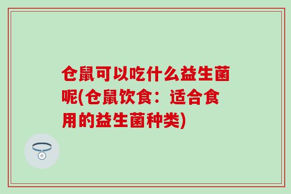 仓鼠可以吃什么益生菌呢(仓鼠饮食:适合食用的益生菌种类) 仓鼠可以吃什么益生菌呢(仓鼠饮食:适合食用的益生菌种类)