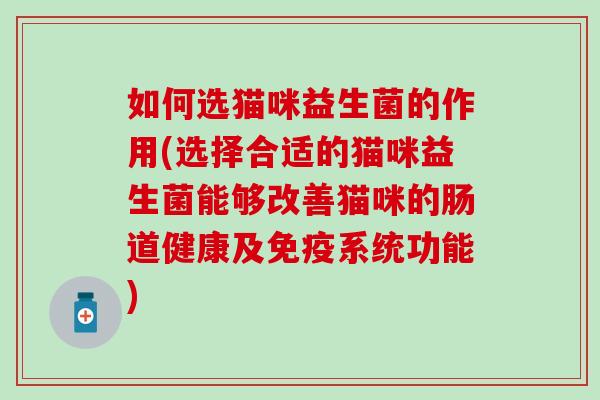 如何选猫咪益生菌的作用(选择合适的猫咪益生菌能够改善猫咪的肠道健康及系统功能)