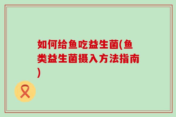 如何给鱼吃益生菌(鱼类益生菌摄入方法指南) 如何给鱼吃益生菌(鱼类益生菌摄入方法指南)