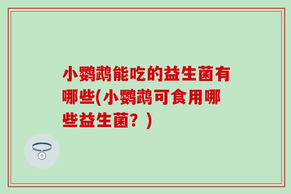 小鹦鹉能吃的益生菌有哪些(小鹦鹉可食用哪些益生菌?) 小鹦鹉能吃的益生菌有哪些(小鹦鹉可食用哪些益生菌?)