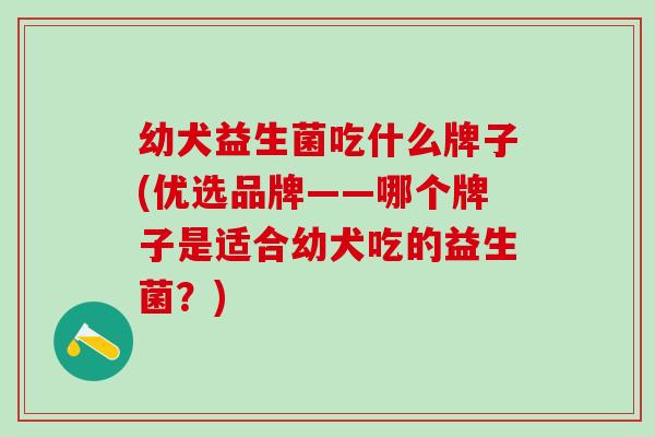 幼犬益生菌吃什么牌子(优选品牌——哪个牌子是适合幼犬吃的益生菌？)